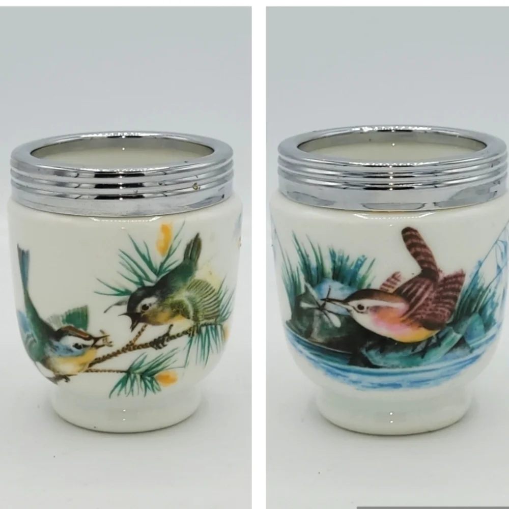 Set of 2 Royal Worcester King Size Egg Coddler Bases - Bird Pattern